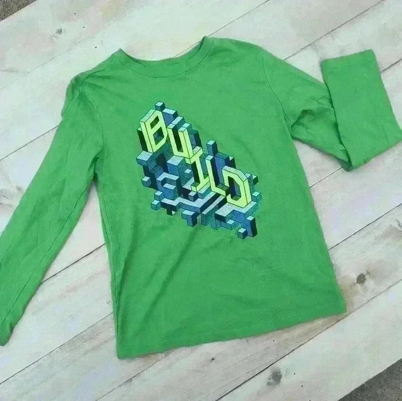 Cat & Jack Boys Build Graphics Shirt Long Sleeve Green Size 6/7 Back To School - Picture 1 of 4